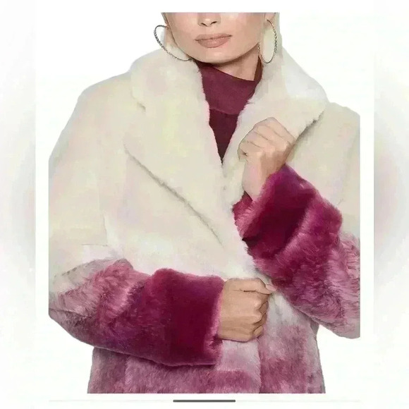 NWT Guess Clara Pink/Cream Faux Fur Coat, Size Large - Picture 7 of 14